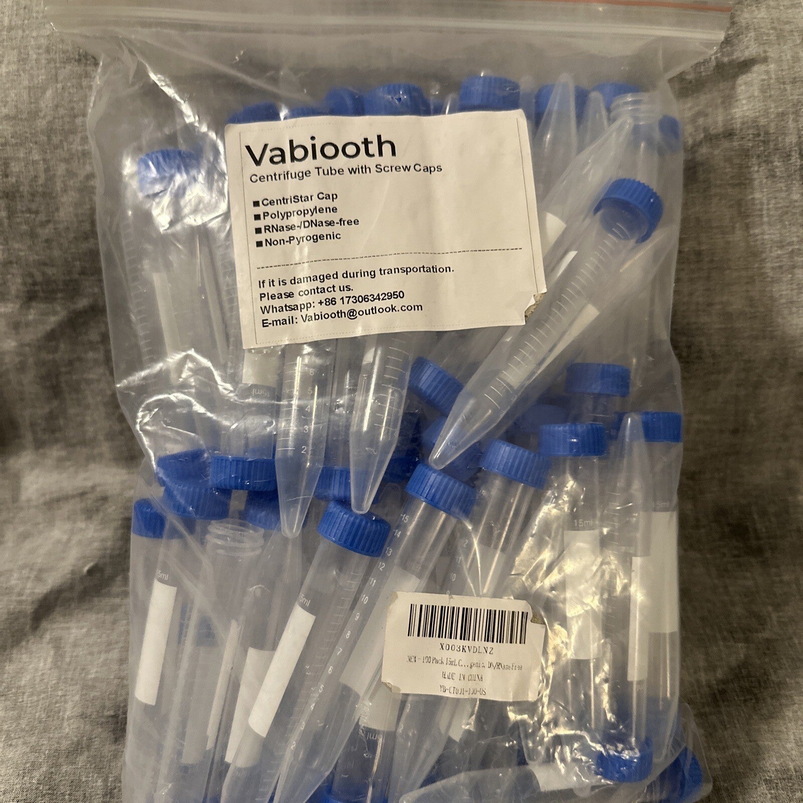 100 Pack 15ml Centrifuge Tubes Conical Bottom Screw Cap Polypropylene Sterile