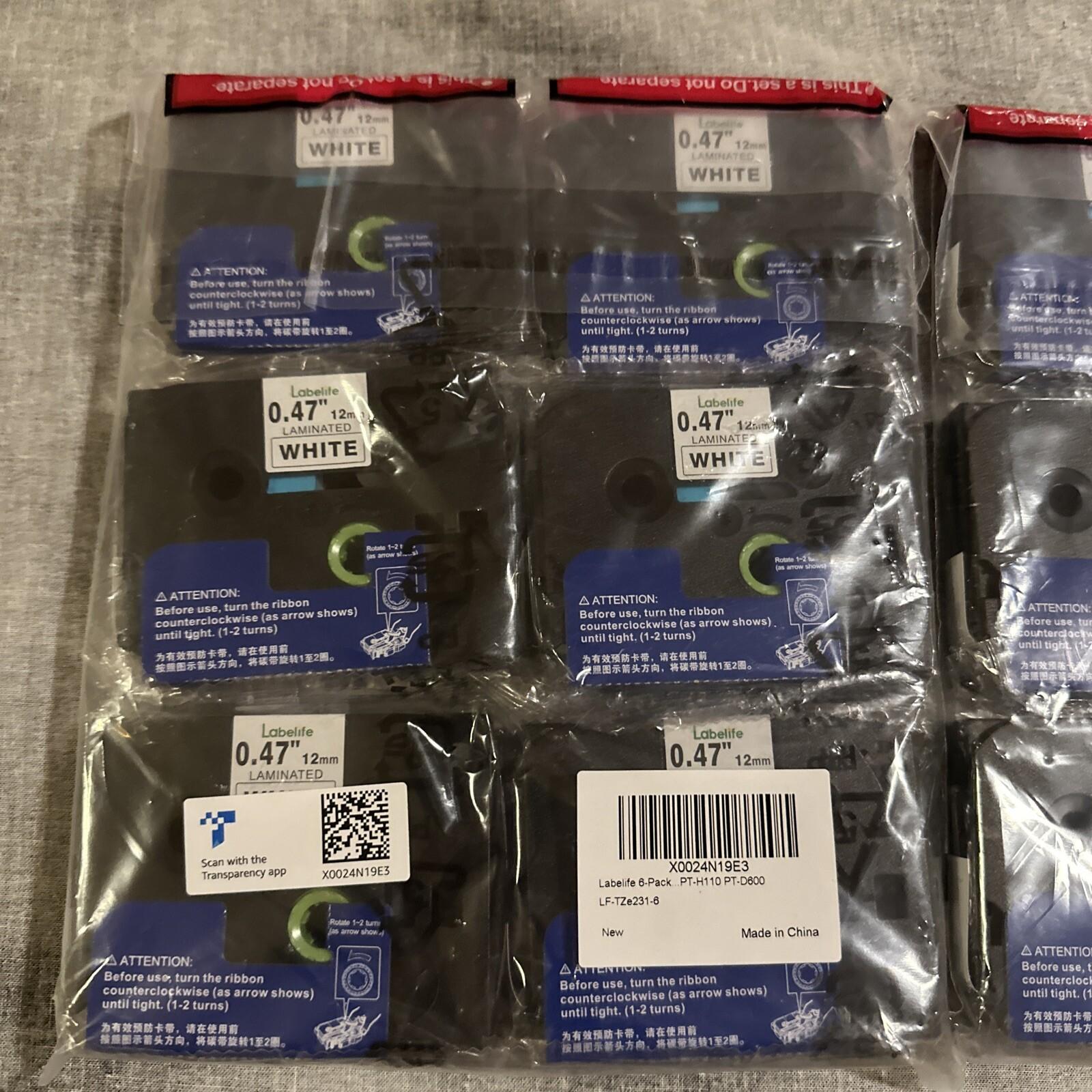 12 Pack Labelife White Laminated Label Tape 12mm x .47" for Brother P Touch D600