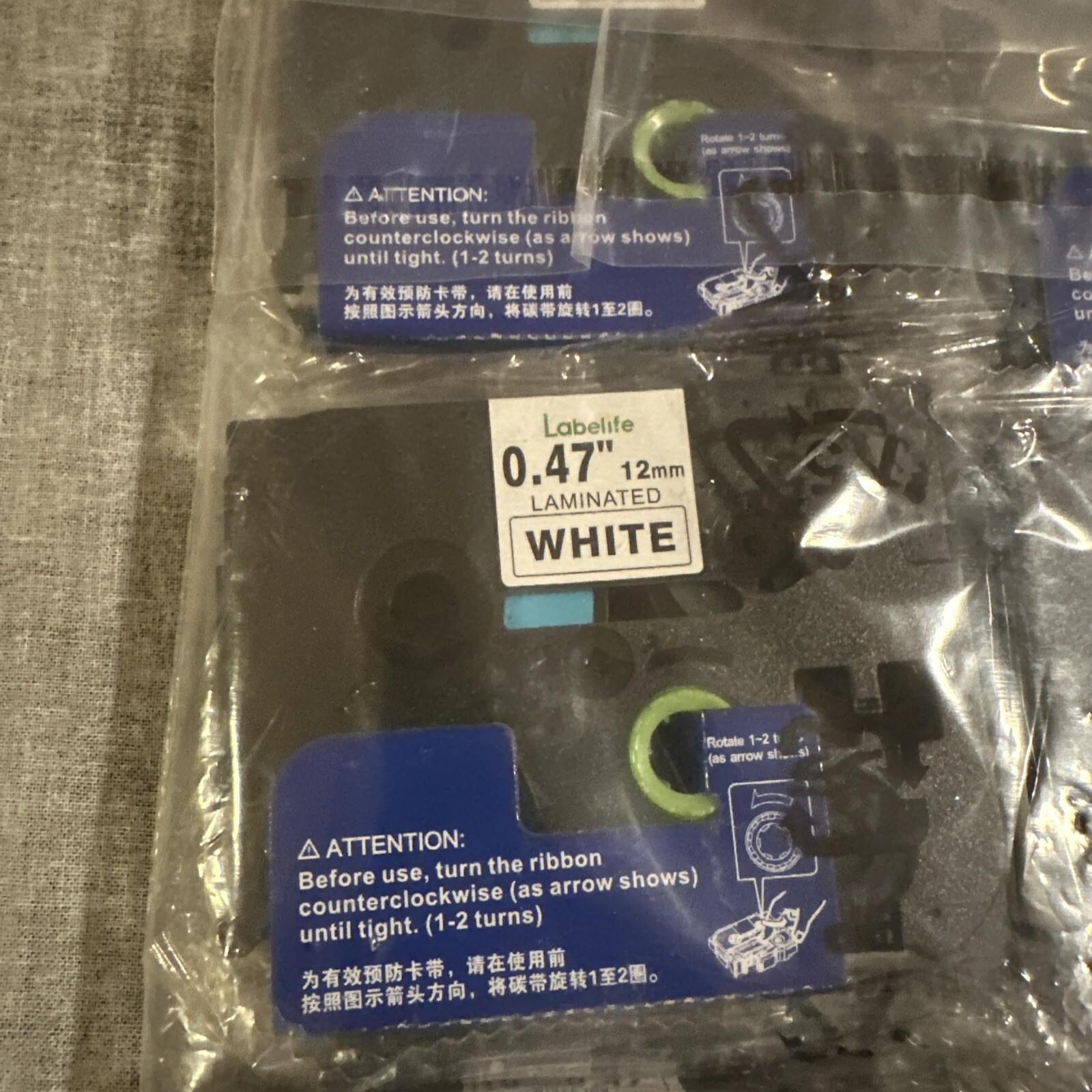 12 Pack Labelife White Laminated Label Tape 12mm x .47" for Brother P Touch D600